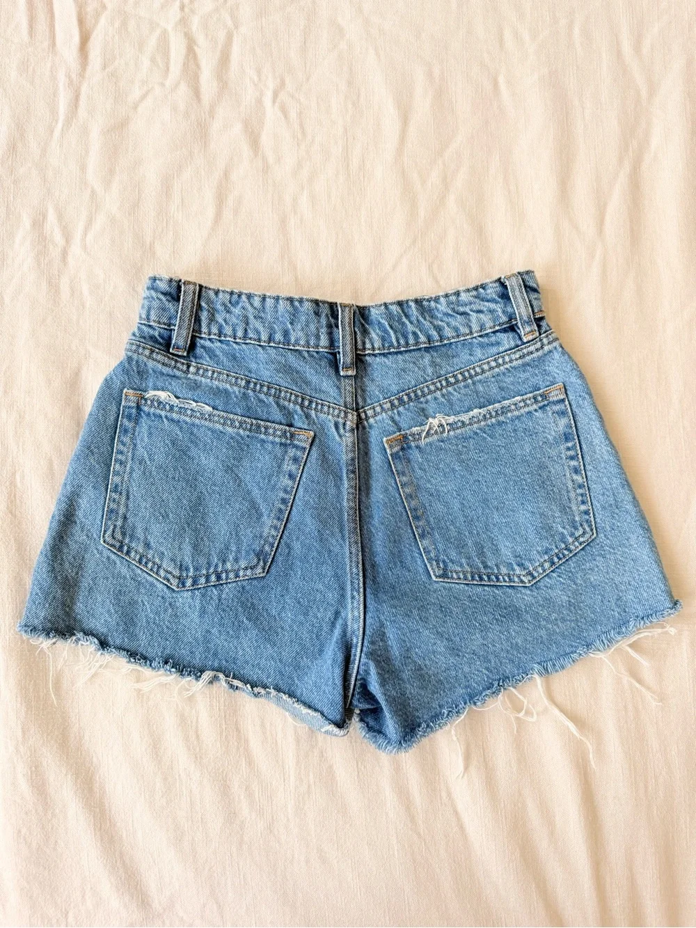 H&M Light Blue High-Waist Distressed Jean Shorts - Picture 3 of 3